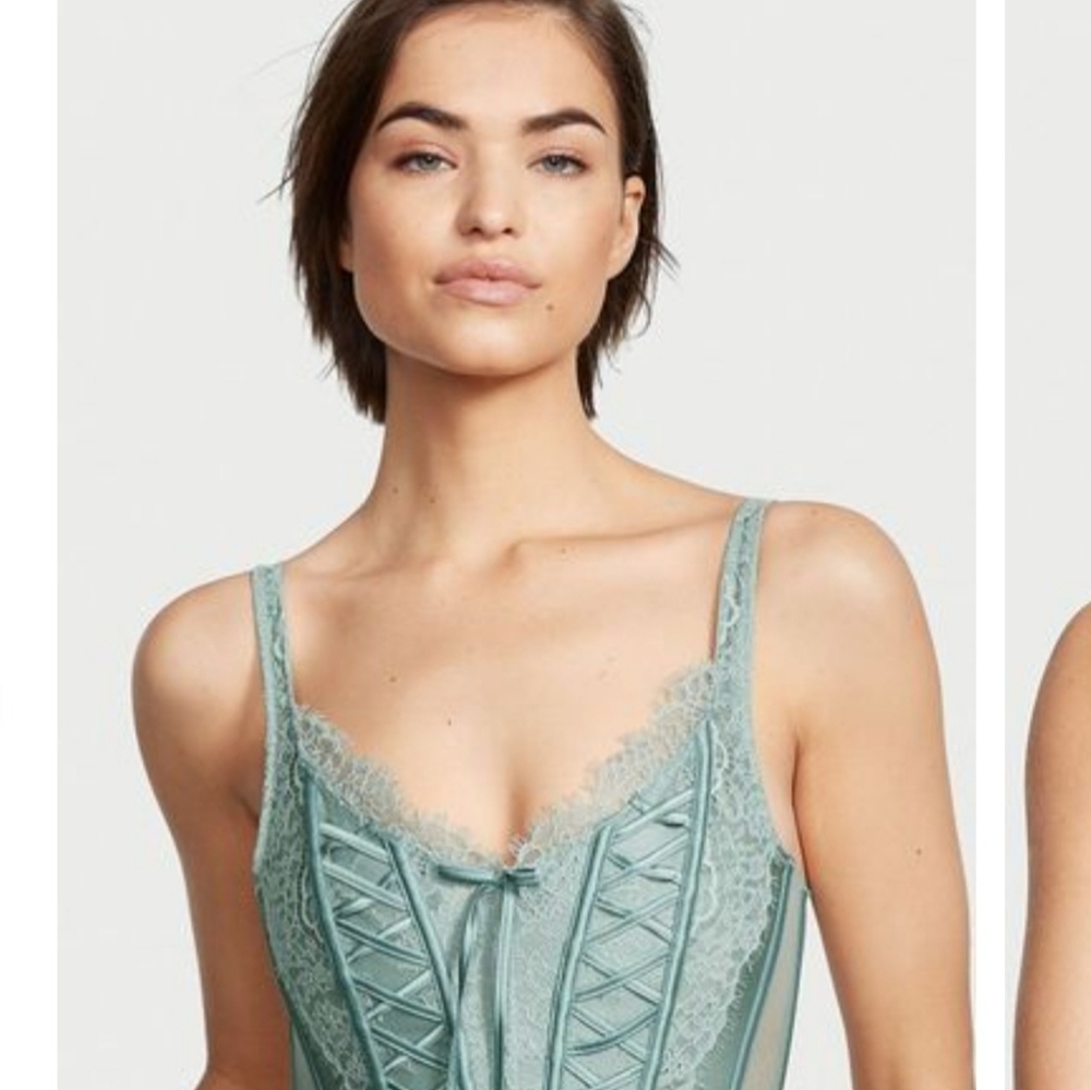 Victoria's Secret Dream Angels Lace Unlined Corset Bra Top Sage Dusk Green